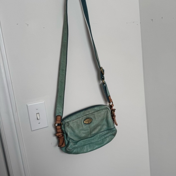 Fossil turquoise Leather Crossbody Bag boho western shabby chic coastal cowgirl - Picture 5 of 11